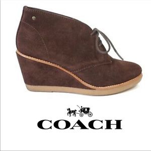 COACH Cassy Brown Lace Up Bootie Wedge Sz 6.5